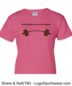 Faith, Weights and protein shakes - womens performance tshirt Design Zoom